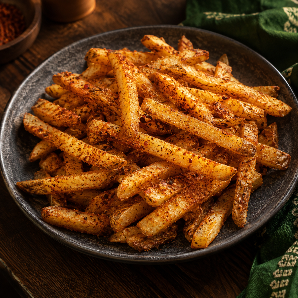 Golden Cajun-style fries dusted with reddish-brown seasoning